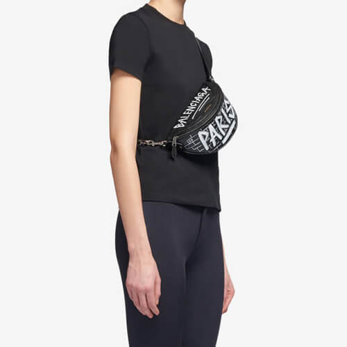 2020年春夏新作 バレンシアガ偽物 スーベニア XXS ベルトパック グラフィティ ブラック5655100RF1U1090